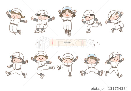 ジャンプする野球少女 131754384