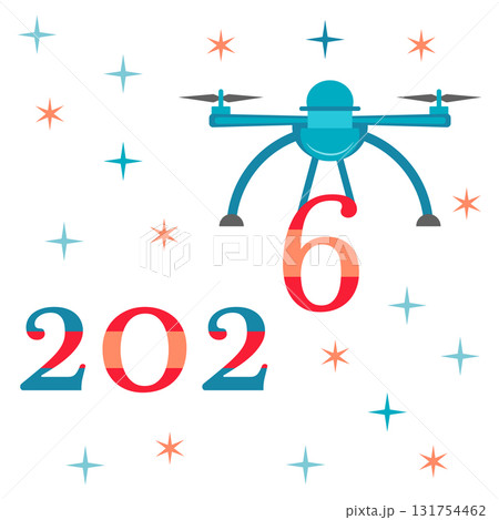 New year 2026 with futuristic drone design and colorful stars as celebratory background New year 2026 with futuristic drone design and colorful stars as celebratory background 131754462