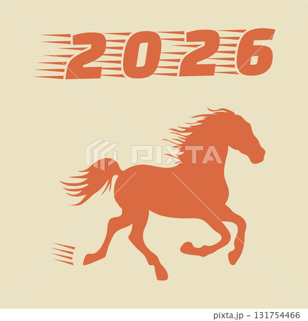 Year of horse illustration with galloping silhouette and 2026 in stylized typography Year of horse illustration with galloping silhouette and 2026 in stylized typography 131754466