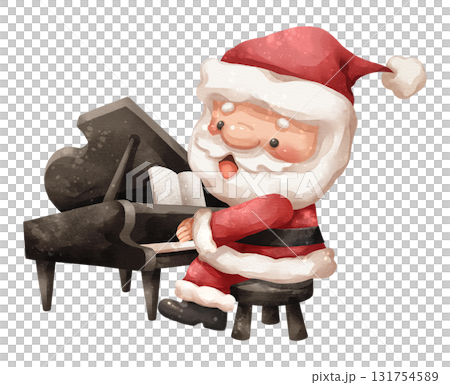 Watercolor cartoon illustration of santa claus playing a piano . Hand drawn digital painting . Transparency background . Watercolor cartoon illustration of santa claus playing a piano . Hand drawn digital painting . Transparency background . 131754589