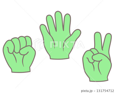 じゃんけん　グーチョキパーの手イラスト　緑 131754712