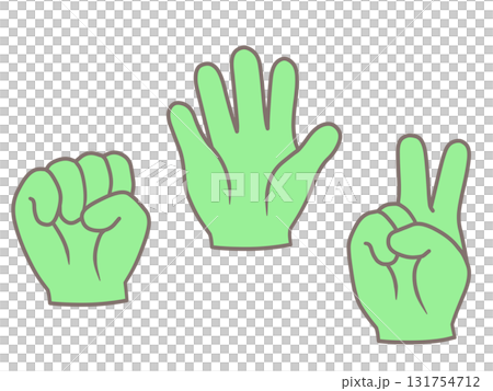 じゃんけん　グーチョキパーの手イラスト　緑 131754712