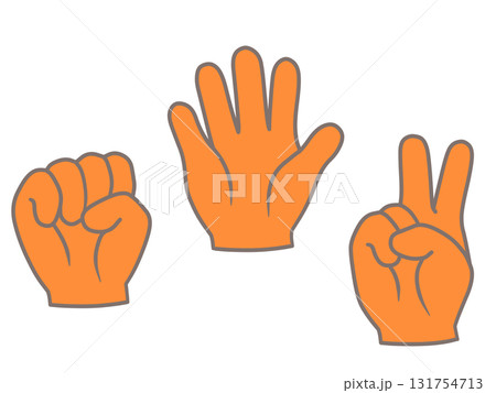 じゃんけん　グーチョキパーの手イラスト　オレンジ 131754713