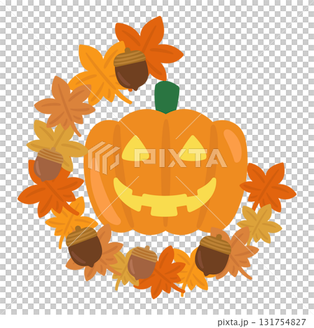 Halloween Jack-o'-lantern wreath illustration 131754827