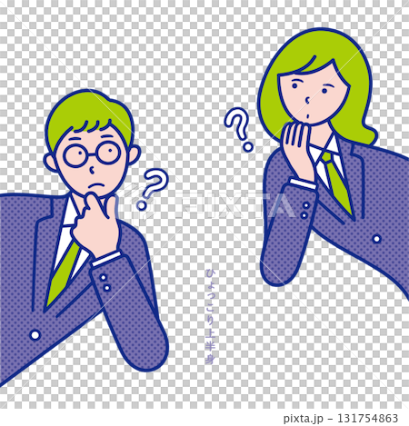 Illustration material of a student with a question popping out from the side [Set] 131754863