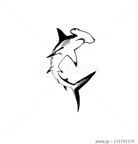 Hammerhead Shark. Hammerhead Shark simple black and white line art vector logo 131755175