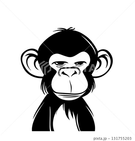 Chimpanzee. Chimpanzee simple black and white line art vector logo 131755203