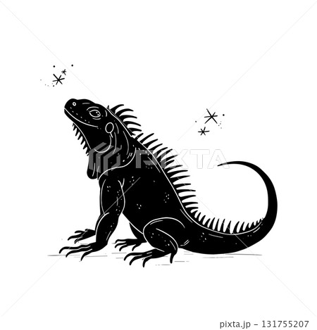 Iguana. Iguana simple black and white line art vector logo 131755207