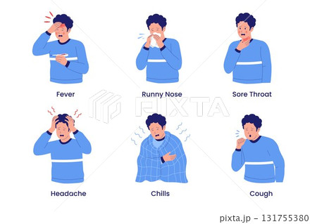 Collection of illustrations depicting symptoms of illness 131755380
