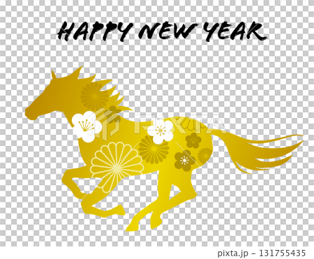 Year of the Horse New Year's Card Material: Horse Silhouette and Traditional Patterns 131755435