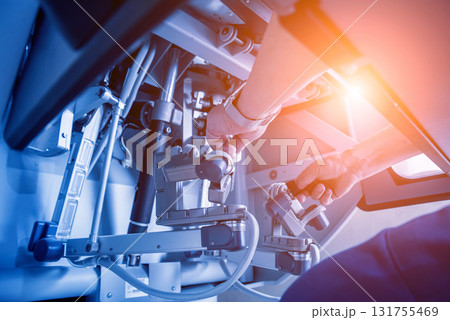 Modern surgical system. Medical robot. Minimally invasive robotic surgery. Modern surgical system. Medical robot. Minimally invasive robotic surgery. 131755469