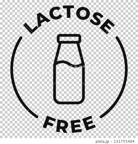 Lactose free icon. vector icon illustration for product package. Dairy free label. No allergen vector illustration for product packaging logo, sign, symbol or emblem. 131755484