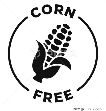 Corn free icon. Maize free label. No starch allergen vector illustration for product packaging logo, sign, symbol or emblem. 131755489