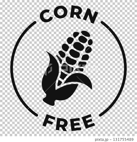 Corn free icon. Maize free label. No starch allergen vector illustration for product packaging logo, sign, symbol or emblem. 131755489