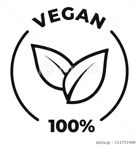 Vegan 100 icon. Vegan certified label. Ecological vector illustration for product packaging logo, sign, symbol or emblem. Vegan 100 icon. Vegan certified label. Ecological vector illustration for product packaging logo, sign, symbol or emblem. 131755490