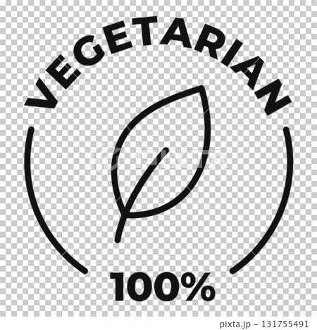 Vegetarian icon. Vegetarian certified label. Eco vector illustration for product packaging logo, sign, symbol or emblem. Vegetarian icon. Vegetarian certified label. Eco vector illustration for product packaging logo, sign, symbol or emblem. 131755491