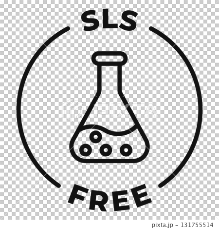 SLS or SLES free icon. No chemical ingredients label. SLS free vector illustration for product packaging logo, sign, symbol or emblem. SLS or SLES free icon. No chemical ingredients label. SLS free vector illustration for product packaging logo, sign, symbol or emblem. 131755514