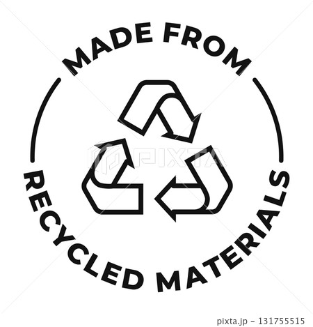 Made from recycled materials label. Reused plastic or polyester sign. 131755515