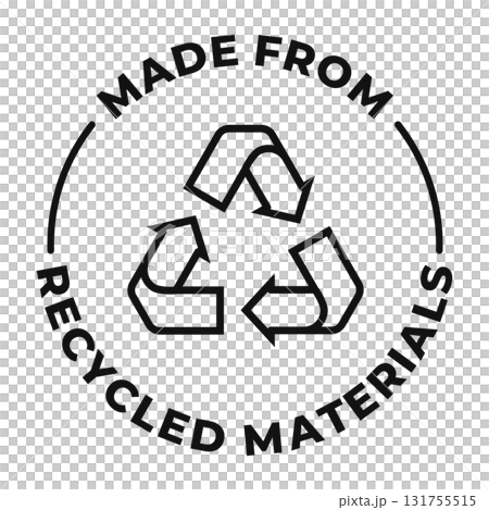 Made from recycled materials label. Reused plastic or polyester sign. 131755515