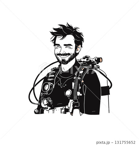 Marine Biologist. Marine Biologist simple black and white line art vector logo 131755652