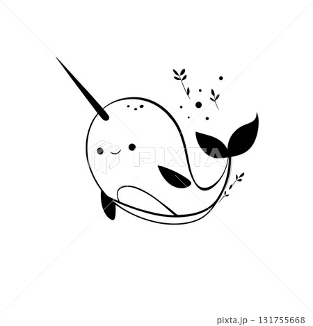 Narwhal. Narwhal simple black and white line art vector logo 131755668