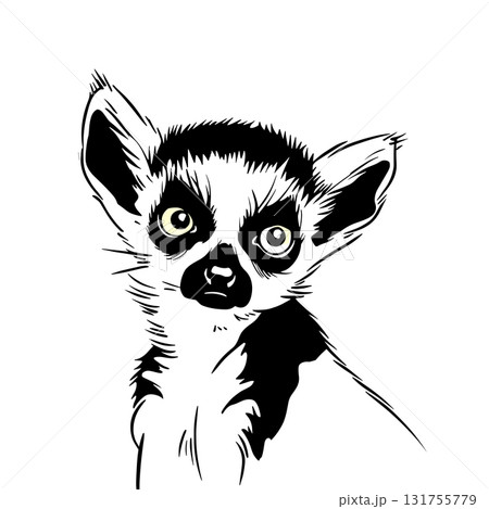 Ring-tailed Lemur. Ring-tailed Lemur simple black and white line art vector logo 131755779