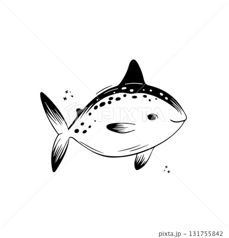 Sunfish. Sunfish simple black and white line...のイラスト素材 [131755842] - PIXTA