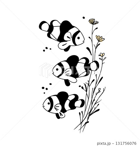Clownfish. Clownfish simple black and white line art vector logo Clownfish. Clownfish simple black and white line art vector logo 131756076