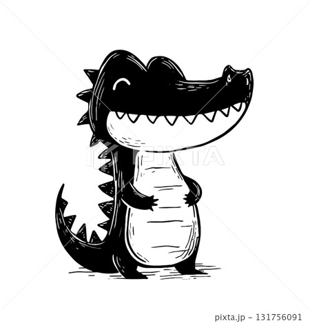 Crocodile. Crocodile simple black and white line art vector logo 131756091