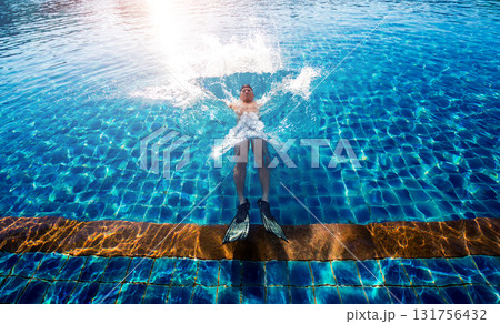 Young athletic man swimming in the swimming pool Young athletic man swimming in the swimming pool 131756432