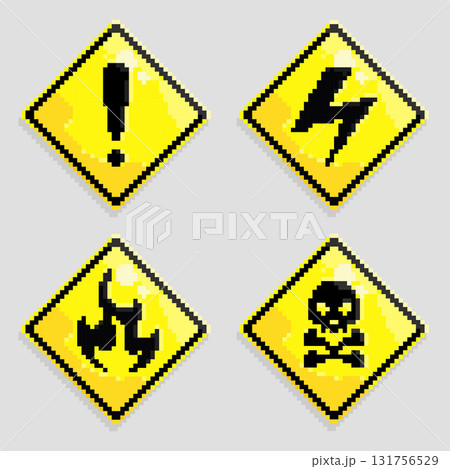 Pixel Art Hazard Warning Signs Set 131756529