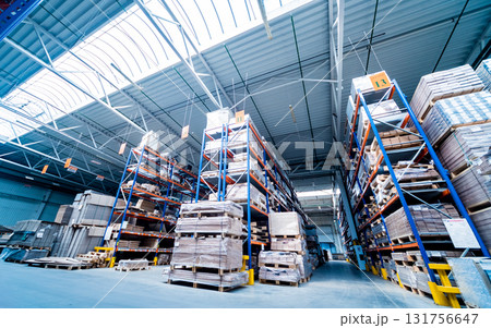 Warehouse industrial company. Commercial warehouse. Crates stacked Warehouse industrial company. Commercial warehouse. Crates stacked 131756647