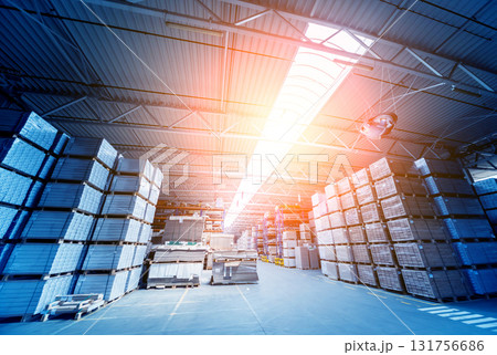 Warehouse industrial company. Commercial warehouse. Crates stacked Warehouse industrial company. Commercial warehouse. Crates stacked 131756686