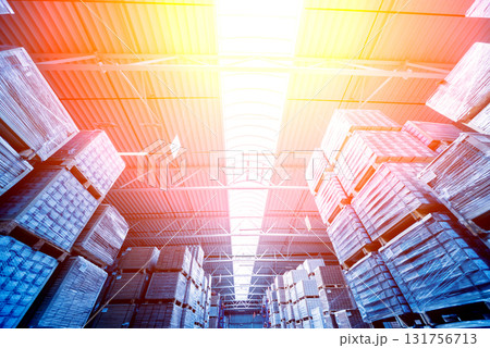 Warehouse industrial company. Commercial warehouse. Crates stacked Warehouse industrial company. Commercial warehouse. Crates stacked 131756713
