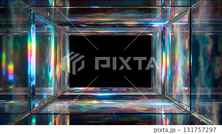A square mirror cube with a black background 131757297