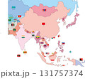 アジア地図　国別色分け国旗国名レイヤー分割 131757374