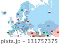 ヨーロッパ地図　国別色分け国旗国名レイヤー分割 131757375