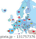 ヨーロッパ地図　国別色分け国旗国名レイヤー分割 131757376