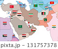 中東地図　国別色分け国旗国名レイヤー分割 131757378