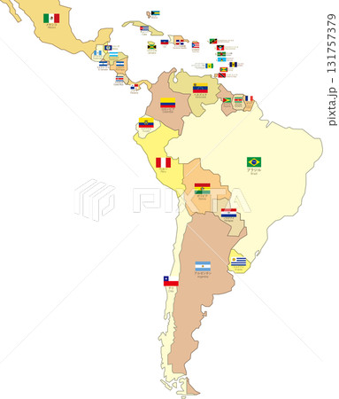 南米地図　国別色分け国旗国名レイヤー分割 131757379