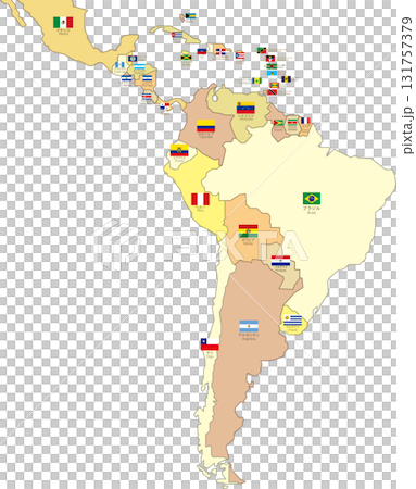 南米地図　国別色分け国旗国名レイヤー分割 131757379