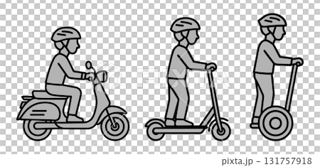 電動モビリティに乗る人のセット（スクーター・キックボード・セグウェイ） 131757918