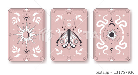 Boho mystic poster cards with sun, moth and snake 131757930