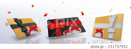 Giftcard designs with bow ribbons and confetti 131757952