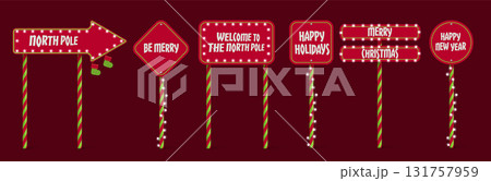 North pole sign set with festive red boards 131757959