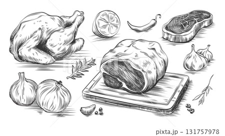 Hand drawn sketch of raw meat piece 131757978