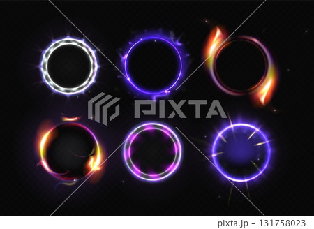 Neon halo circles set isolated on black background Neon halo circles set isolated on black background 131758023