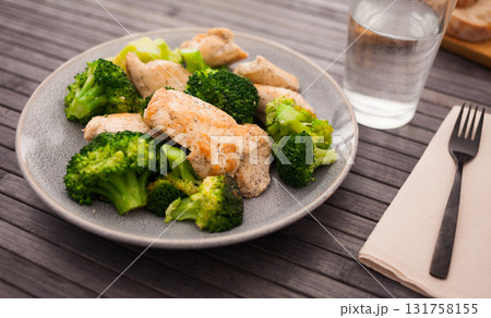 chicken breast with broccoli on plate for healthy breakfast chicken breast with broccoli on plate for healthy breakfast 131758155