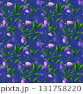 Beautiful pink flowers and green branches with leaves, seamless floral botanical pattern. Digital watercolor 131758220