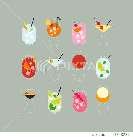 Cocktails minimalist line style grey 131758281